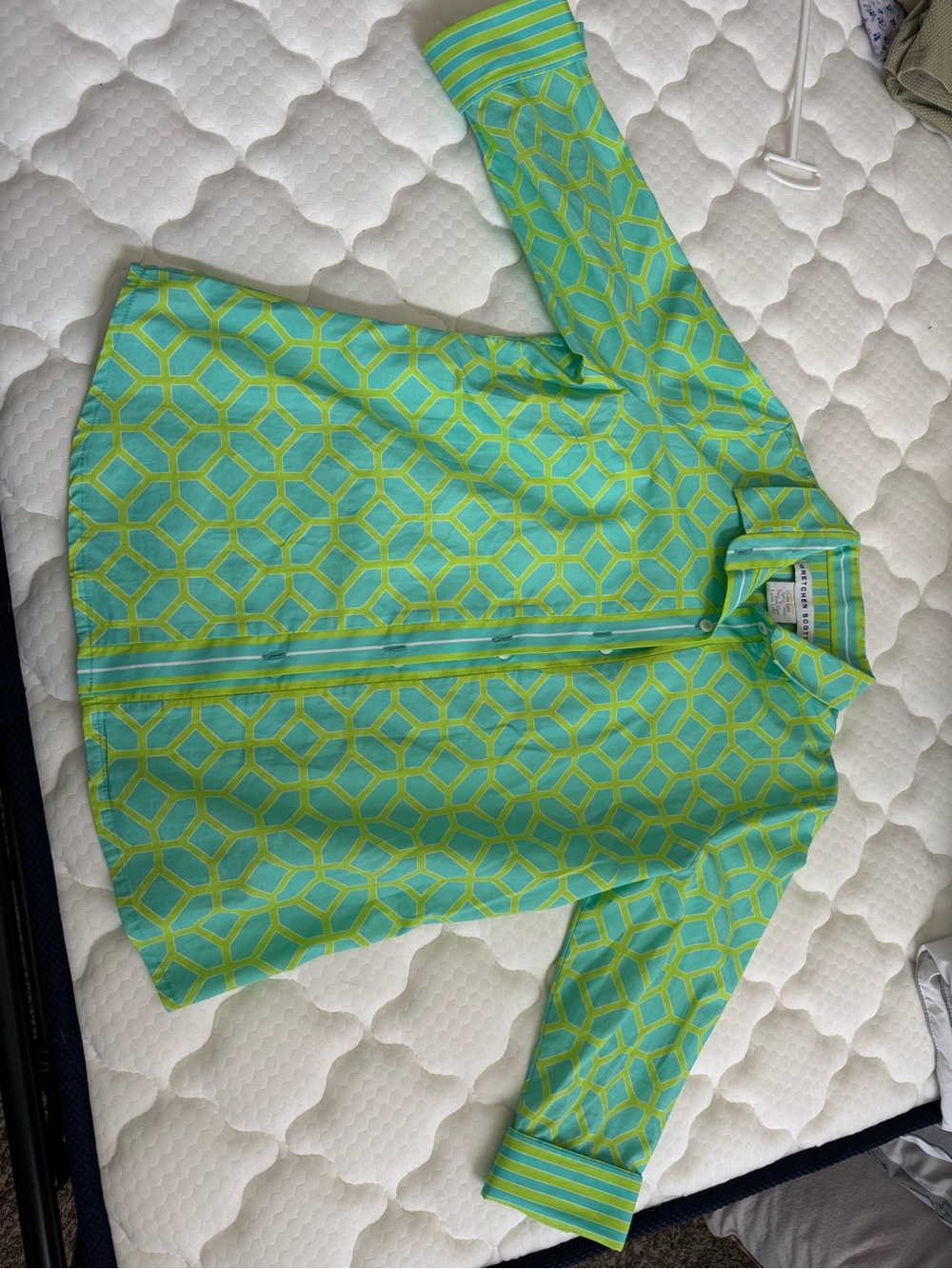 Gretchen Scott Designs Geometric Print Blouse - Aqua & Chartreuse